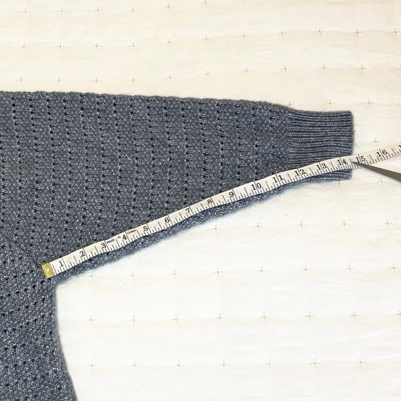 Blue Marled Textured Knit Crop Sweater Women’s M | Long Sleeve Crew Neck - Picture 8 of 9